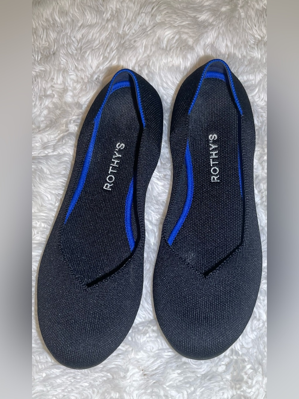 Rothy's Black Knit Slip-On Loafers with Blue Trim size 10